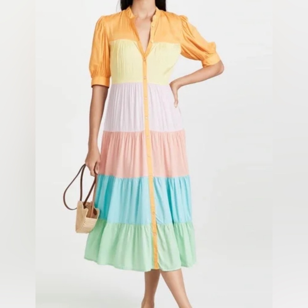 Never Fully Dressed Pastel ombré Rainbow maxi Dress Size 4